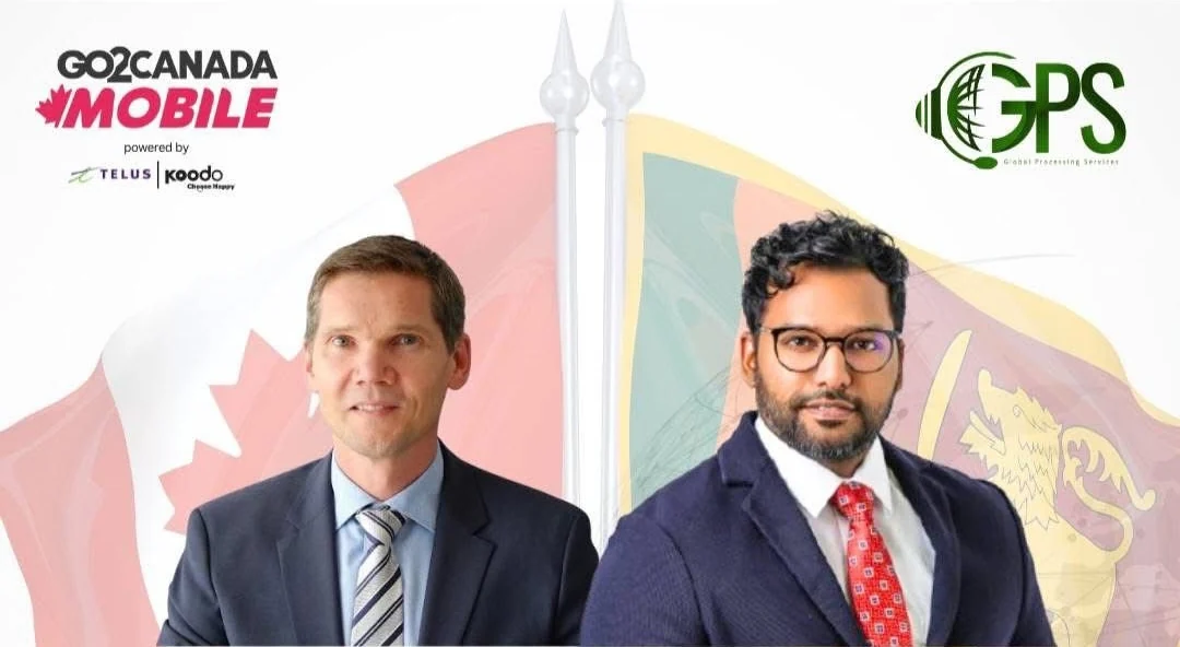 Go2Canada Mobile and GPS marks over the Canadian and Sri Lankan flags, with the Canadian Trade Commissioner and the GPS chairman